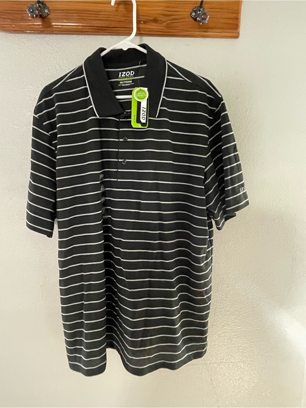 Izod Men's Green Polo with White Stripes